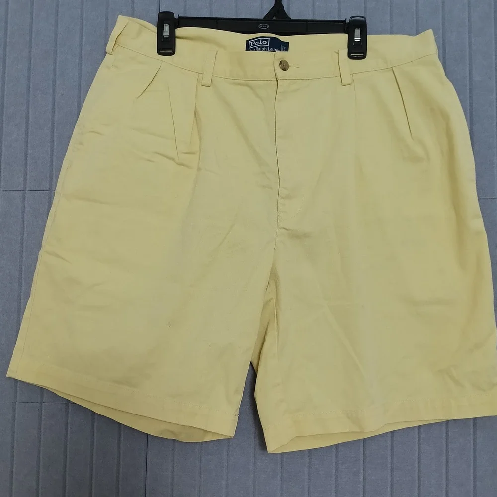 Polo Ralph Lauren Chino Shorts Mens 38 Yellow Excellent Pleated Classic Twill